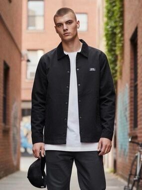 Vans Torrey Coaches Jacket Men’s Large Black Windbreaker Button Front Ltweight